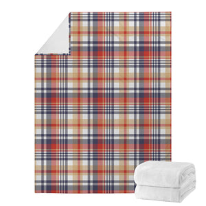 Red Blue And Beige Madras Plaid Print Blanket