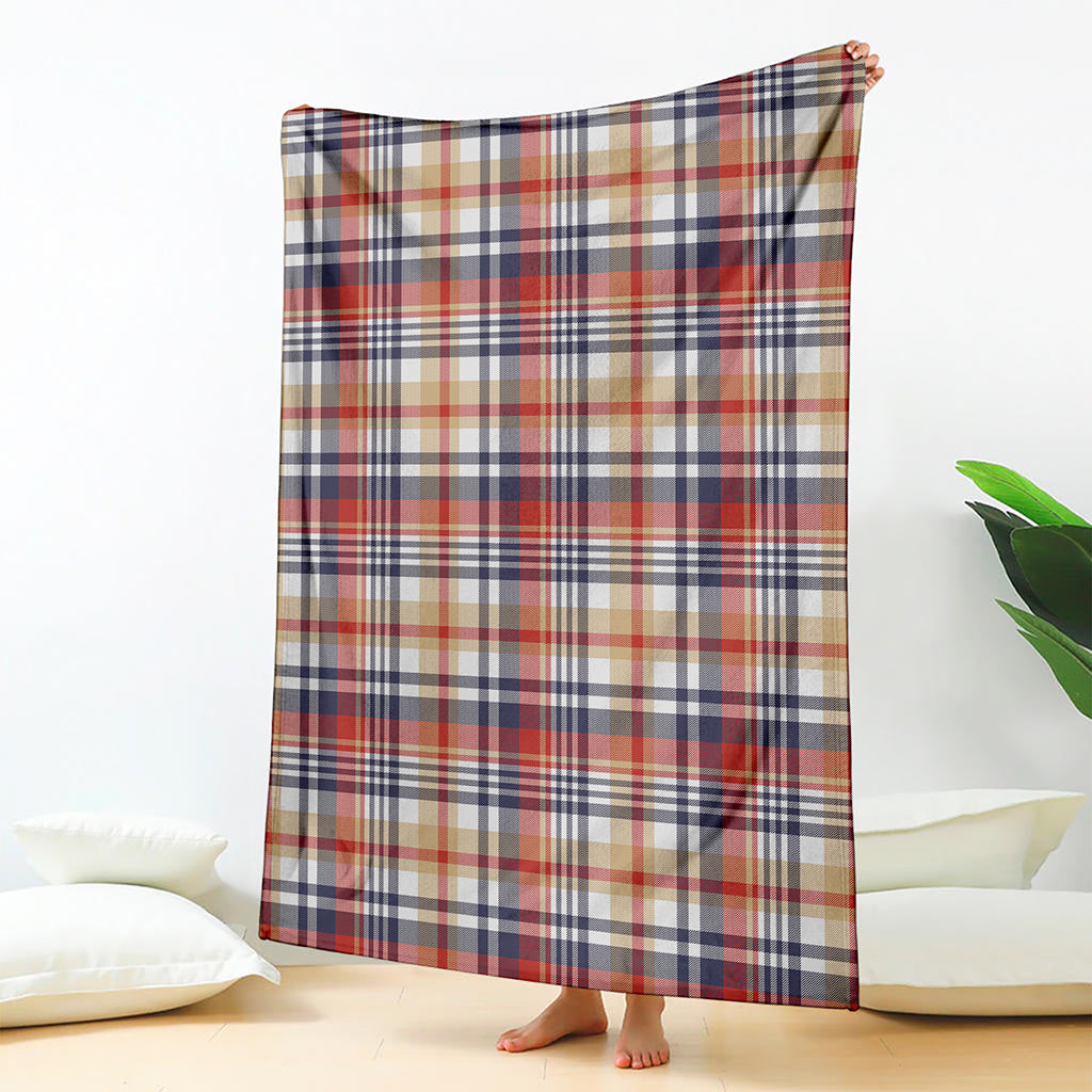 Red Blue And Beige Madras Plaid Print Blanket