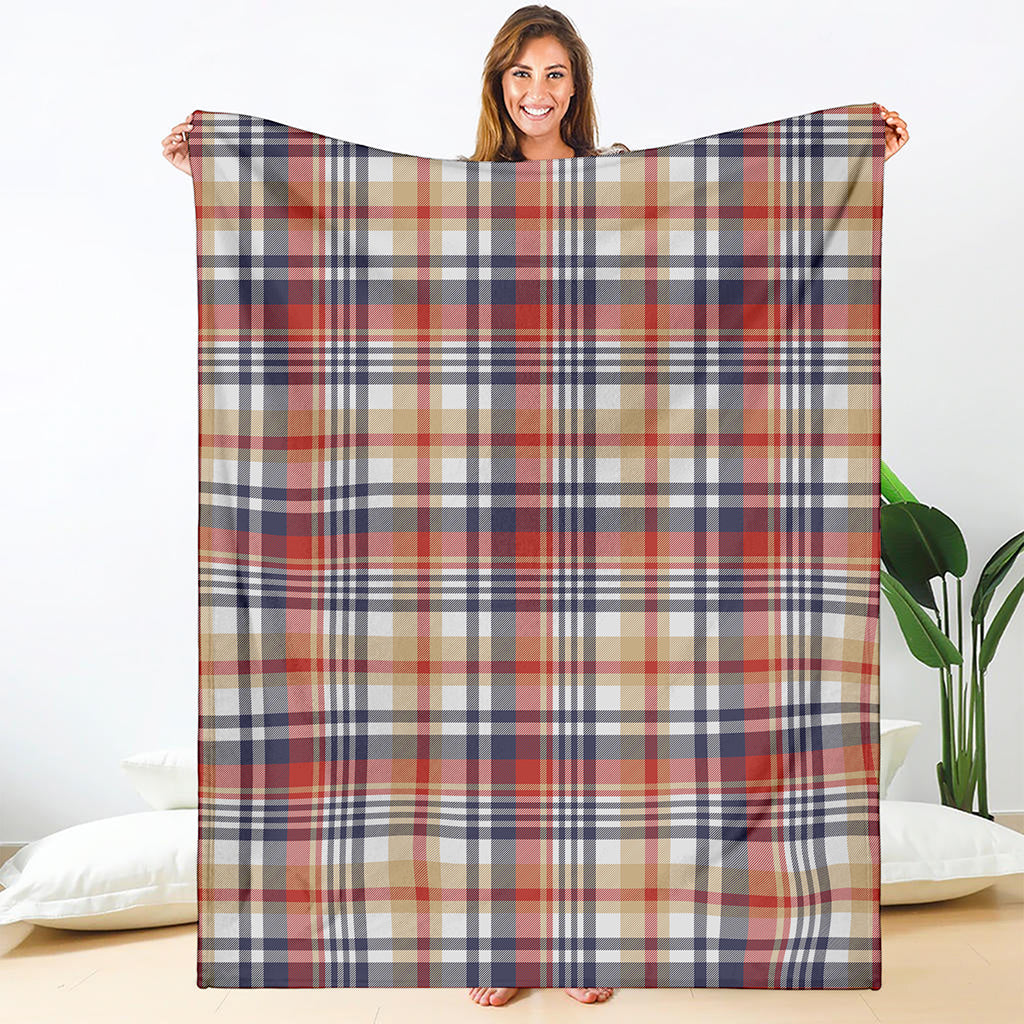 Red Blue And Beige Madras Plaid Print Blanket
