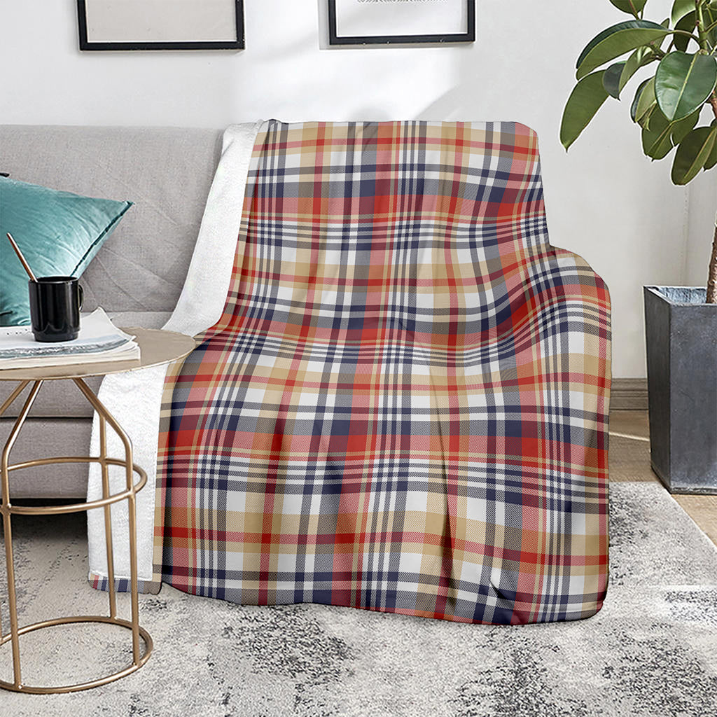 Red Blue And Beige Madras Plaid Print Blanket