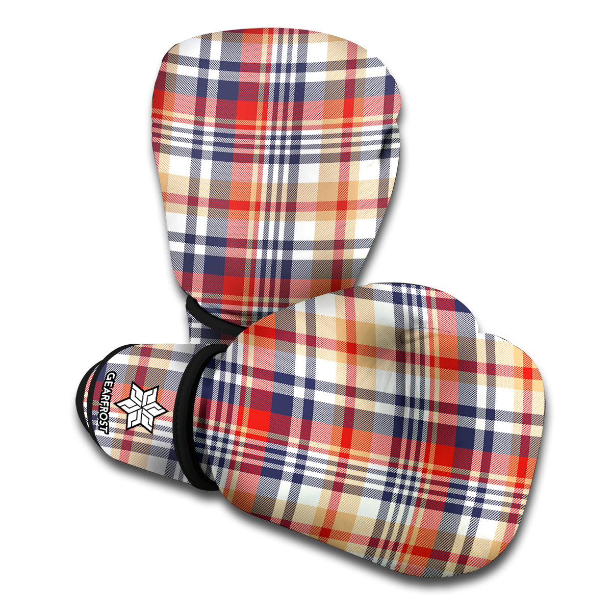 Red Blue And Beige Madras Plaid Print Boxing Gloves