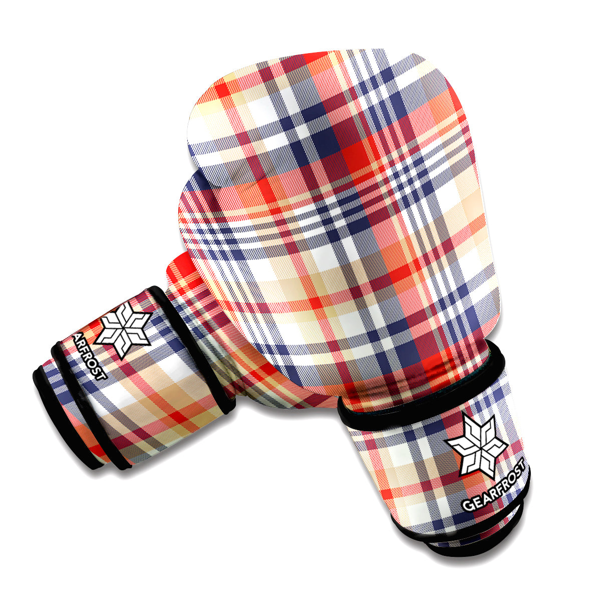 Red Blue And Beige Madras Plaid Print Boxing Gloves