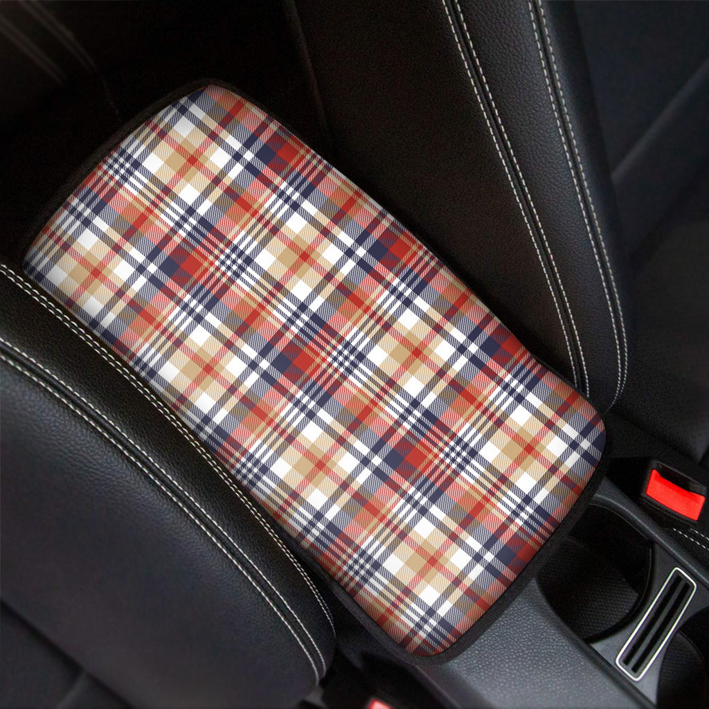 Red Blue And Beige Madras Plaid Print Car Center Console Cover