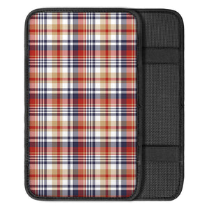 Red Blue And Beige Madras Plaid Print Car Center Console Cover