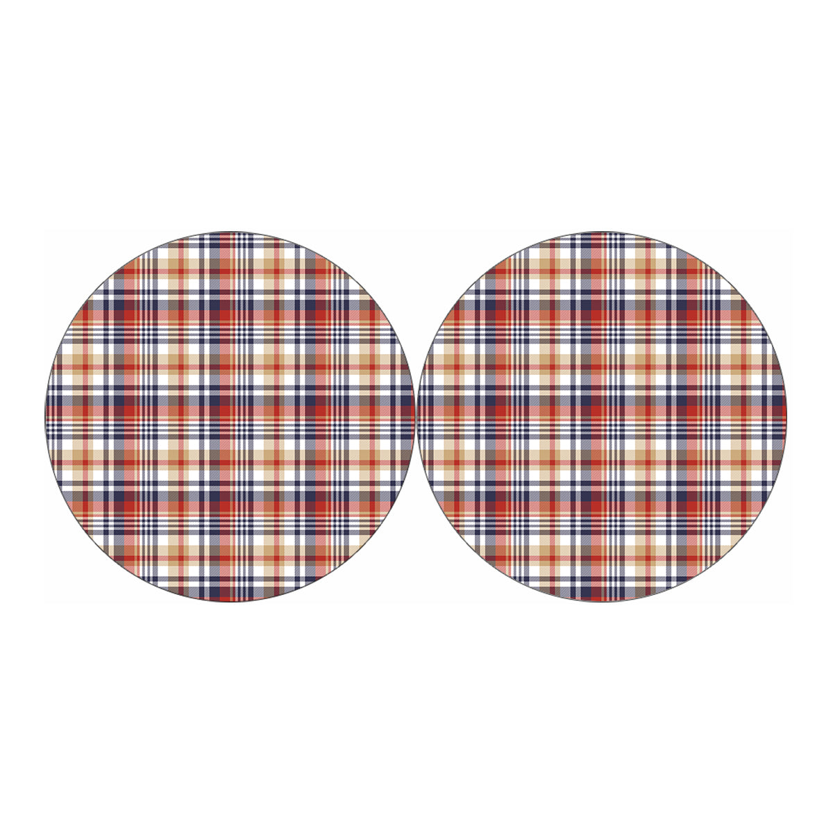 Red Blue And Beige Madras Plaid Print Car Coasters