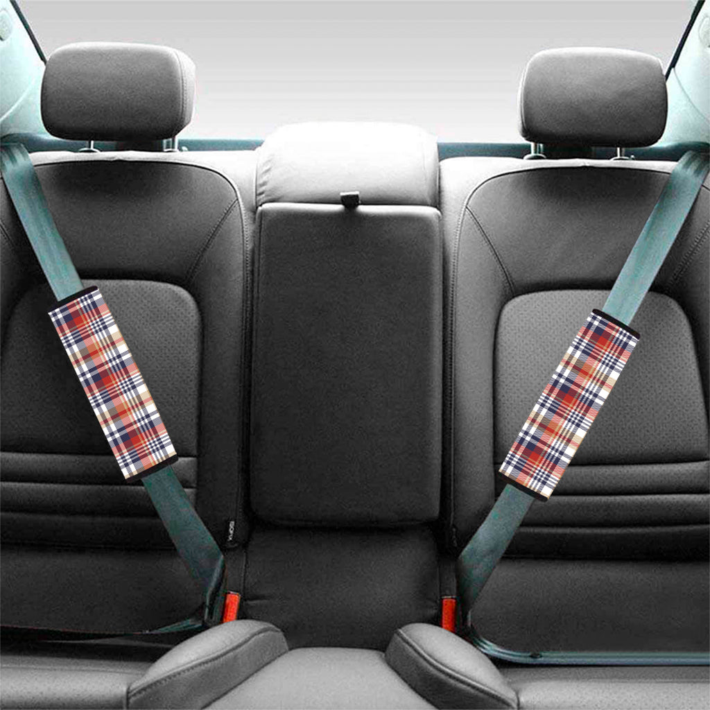 Red Blue And Beige Madras Plaid Print Car Seat Belt Covers