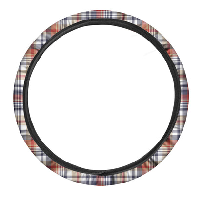 Red Blue And Beige Madras Plaid Print Car Steering Wheel Cover