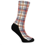 Red Blue And Beige Madras Plaid Print Crew Socks