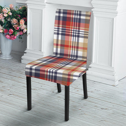 Red Blue And Beige Madras Plaid Print Dining Chair Slipcover