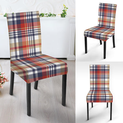 Red Blue And Beige Madras Plaid Print Dining Chair Slipcover