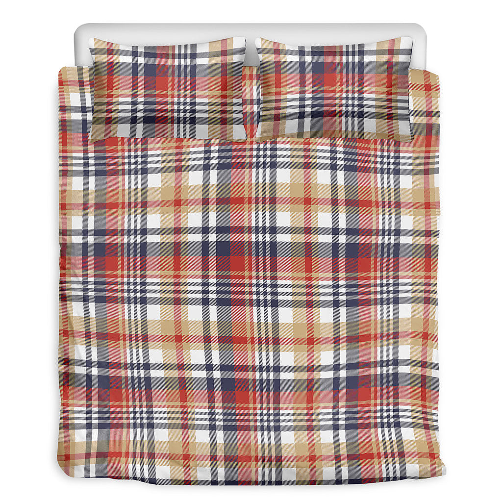 Red Blue And Beige Madras Plaid Print Duvet Cover Bedding Set