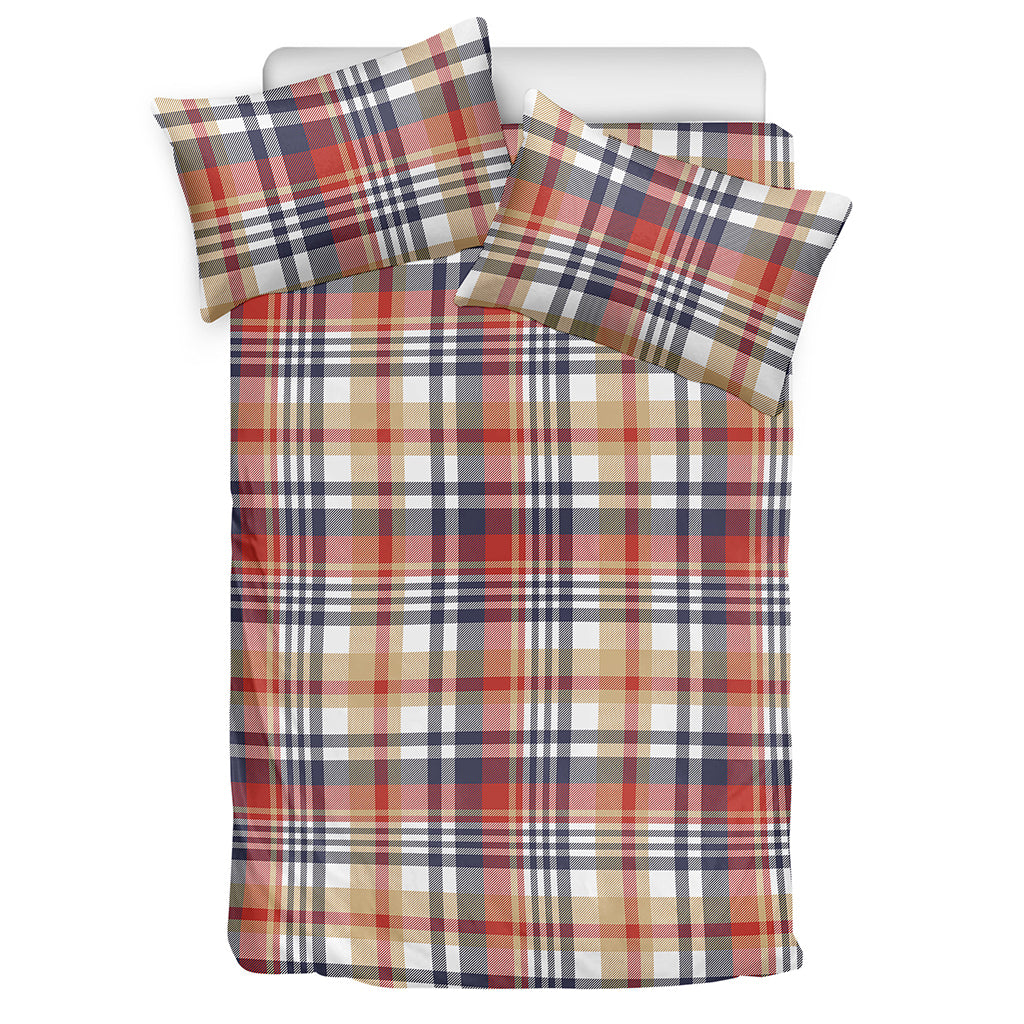 Red Blue And Beige Madras Plaid Print Duvet Cover Bedding Set