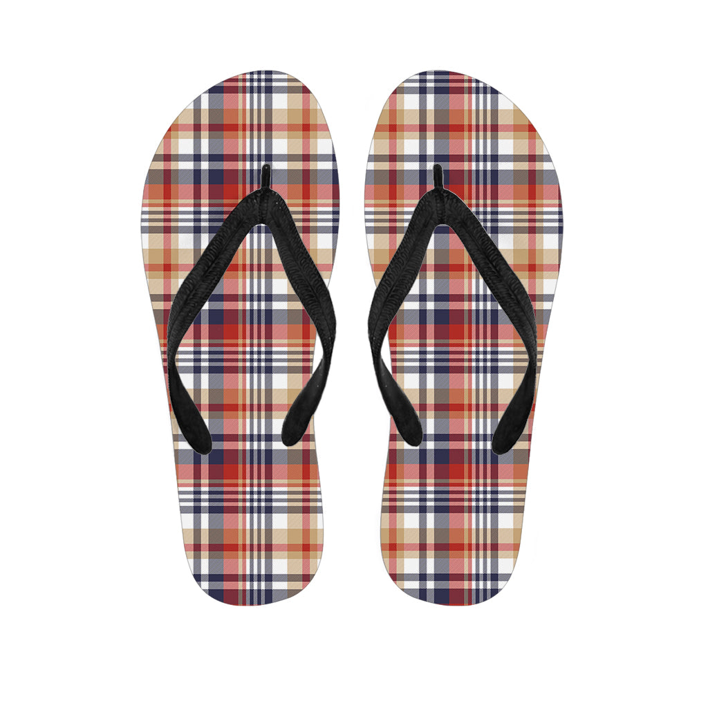 Red Blue And Beige Madras Plaid Print Flip Flops