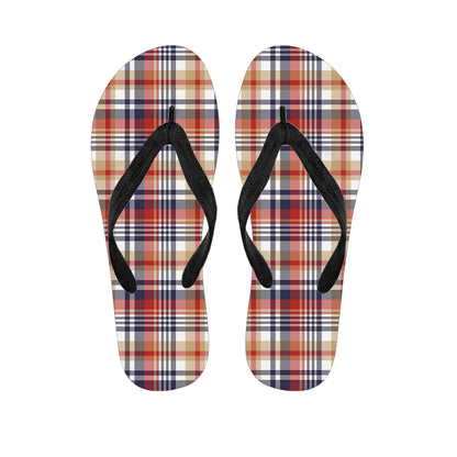 Red Blue And Beige Madras Plaid Print Flip Flops