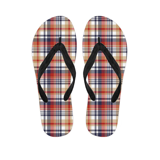 Red Blue And Beige Madras Plaid Print Flip Flops