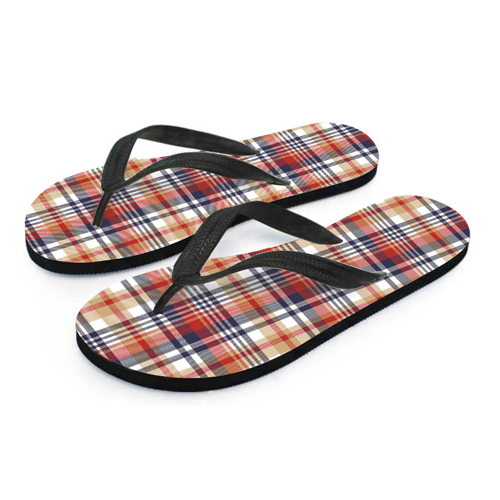 Red Blue And Beige Madras Plaid Print Flip Flops