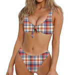 Red Blue And Beige Madras Plaid Print Front Bow Tie Bikini