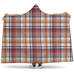 Red Blue And Beige Madras Plaid Print Hooded Blanket