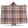 Red Blue And Beige Madras Plaid Print Hooded Blanket