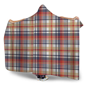 Red Blue And Beige Madras Plaid Print Hooded Blanket