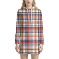 Red Blue And Beige Madras Plaid Print Pullover Hoodie Dress