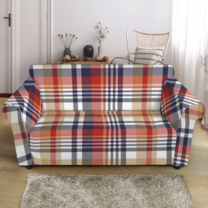 Red Blue And Beige Madras Plaid Print Loveseat Slipcover