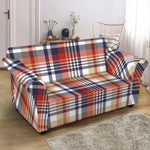 Red Blue And Beige Madras Plaid Print Loveseat Slipcover