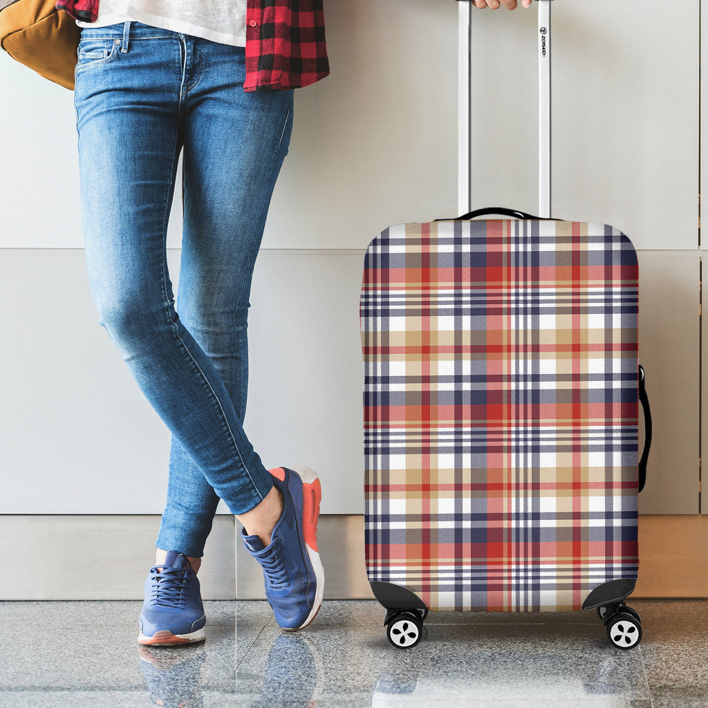 Red Blue And Beige Madras Plaid Print Luggage Cover