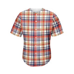 Red Blue And Beige Madras Plaid Print Men's Baseball Jersey