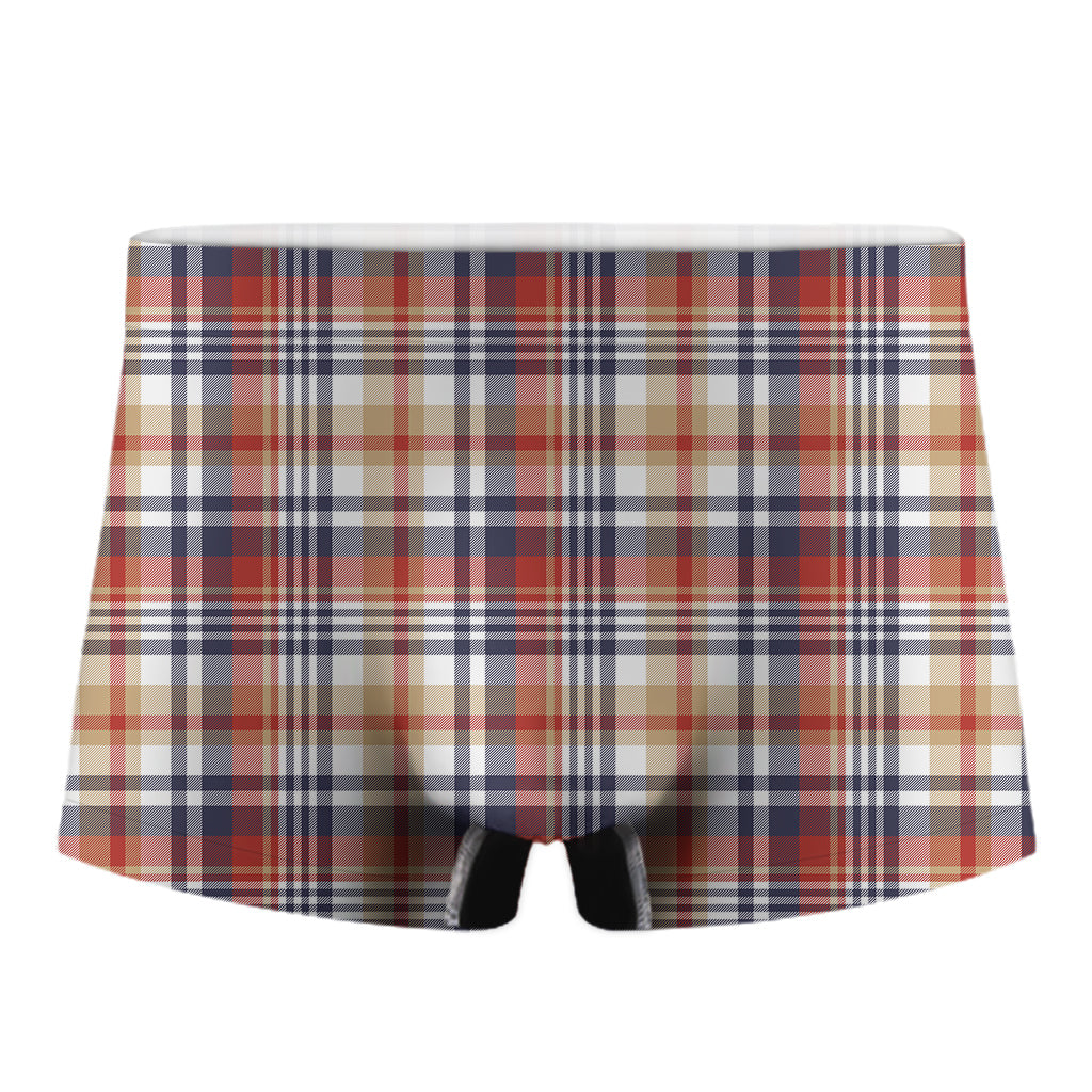 Red Blue And Beige Madras Plaid Print Men's Boxer Briefs