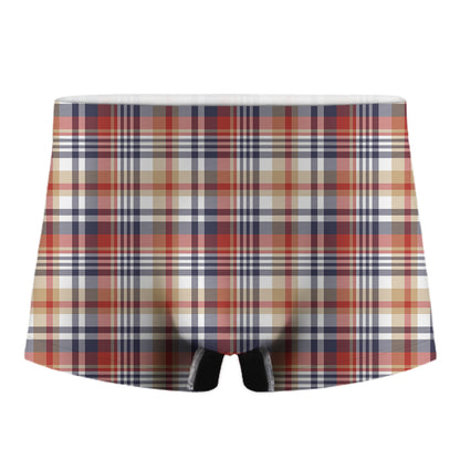 Red Blue And Beige Madras Plaid Print Men's Boxer Briefs