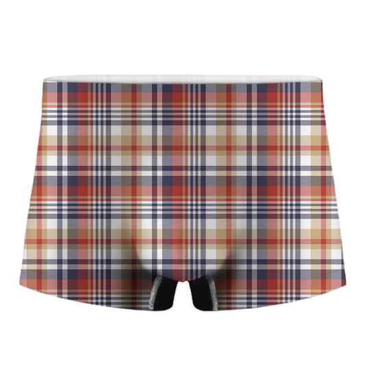 Red Blue And Beige Madras Plaid Print Men's Boxer Briefs