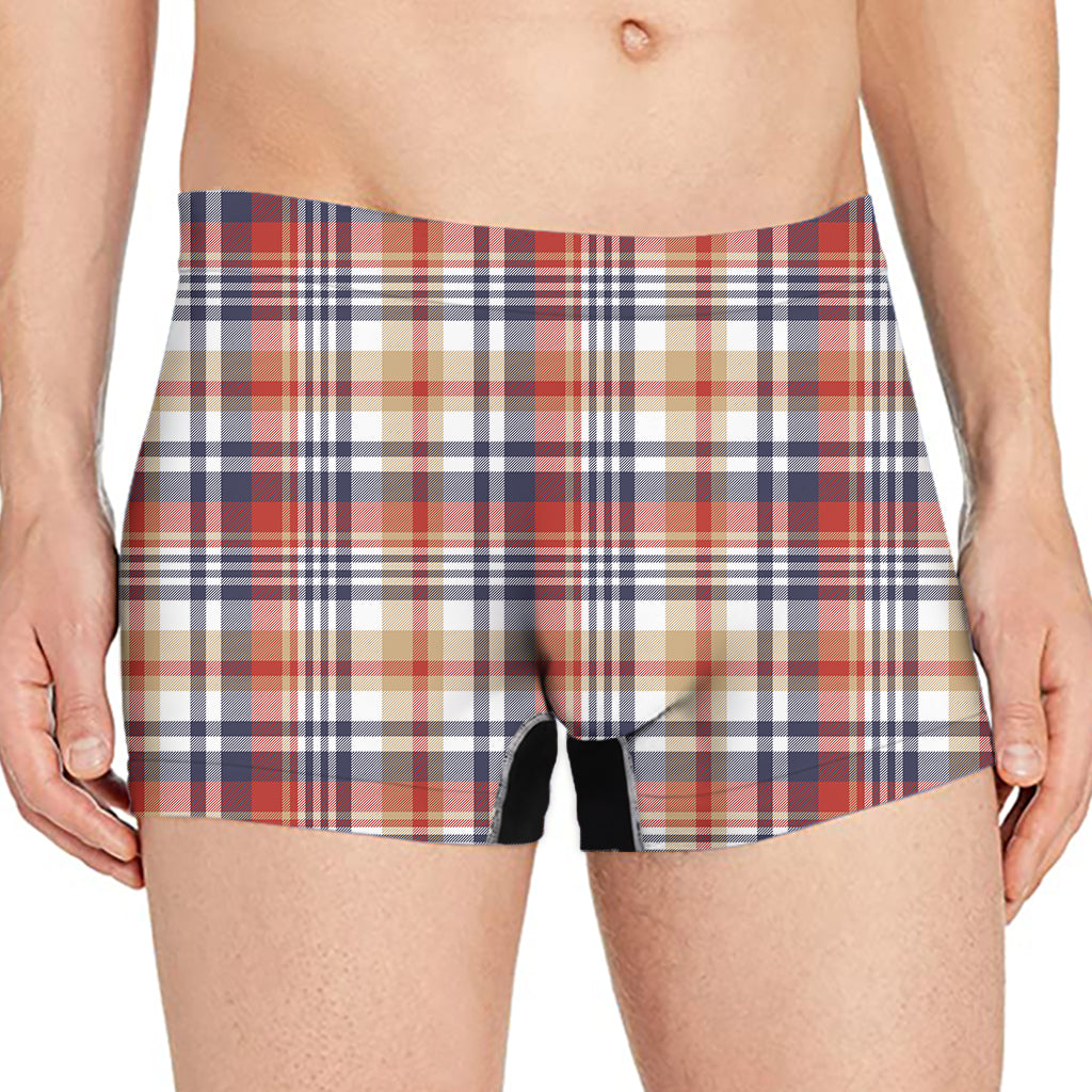 Red Blue And Beige Madras Plaid Print Men's Boxer Briefs