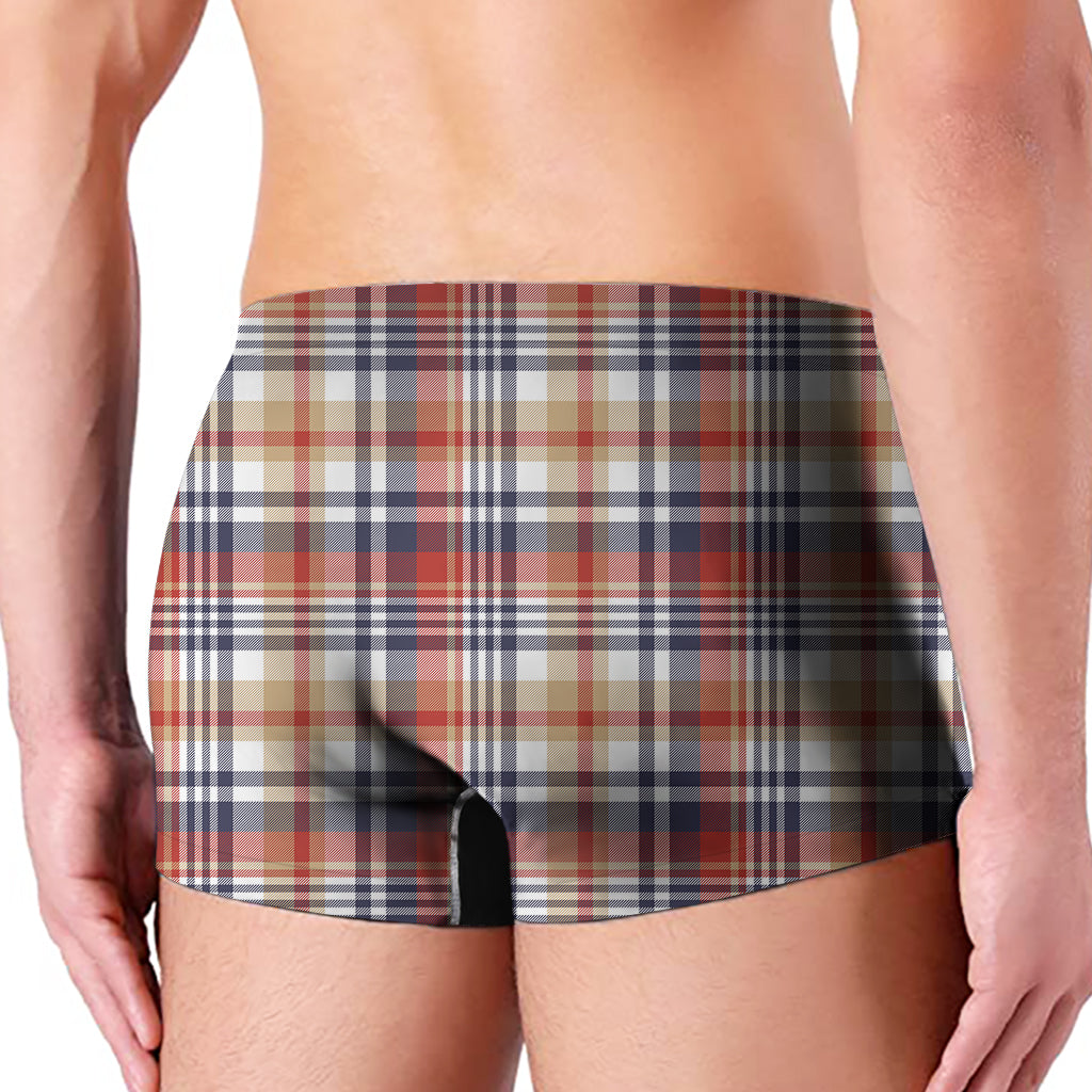 Red Blue And Beige Madras Plaid Print Men's Boxer Briefs