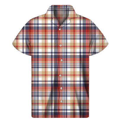 Red Blue And Beige Madras Plaid Print Men's Short Sleeve Shirt