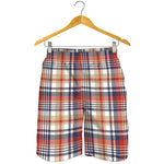 Red Blue And Beige Madras Plaid Print Men's Shorts