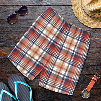 Red Blue And Beige Madras Plaid Print Men's Shorts