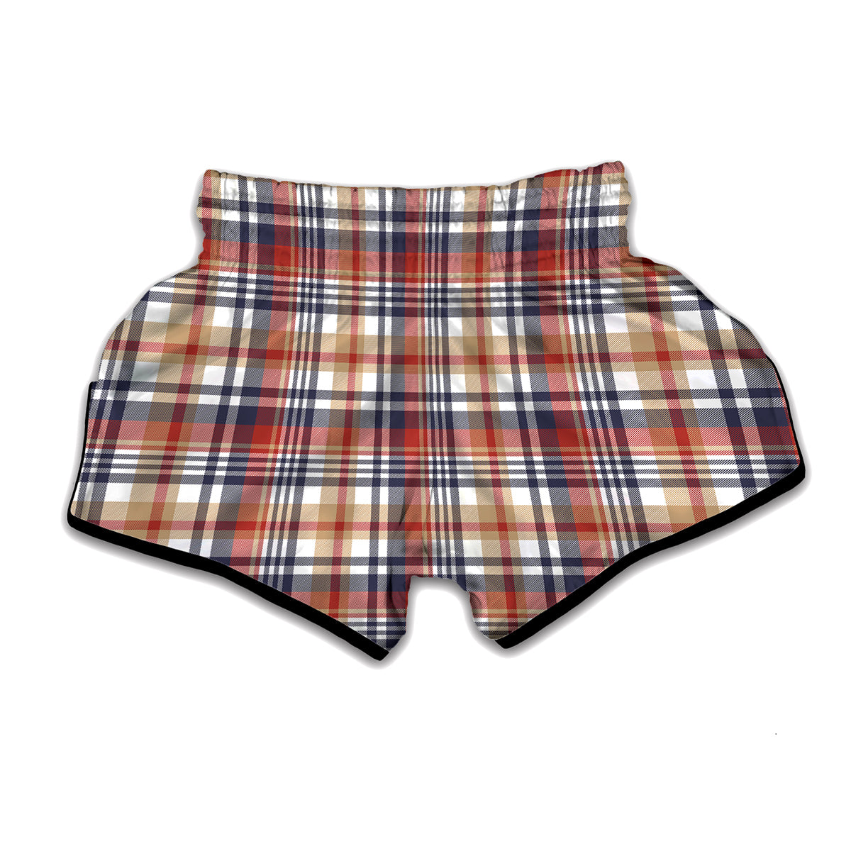 Red Blue And Beige Madras Plaid Print Muay Thai Boxing Shorts