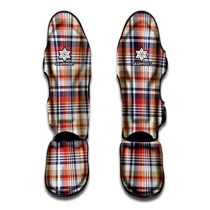 Red Blue And Beige Madras Plaid Print Muay Thai Shin Guard