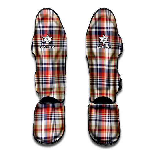 Red Blue And Beige Madras Plaid Print Muay Thai Shin Guard