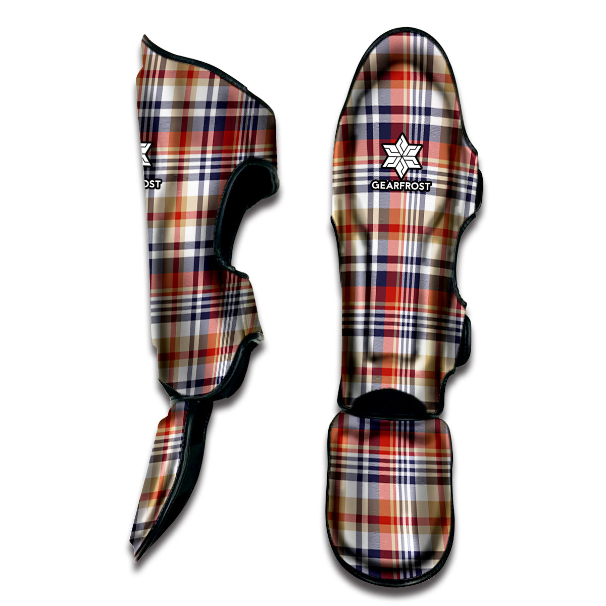 Red Blue And Beige Madras Plaid Print Muay Thai Shin Guard