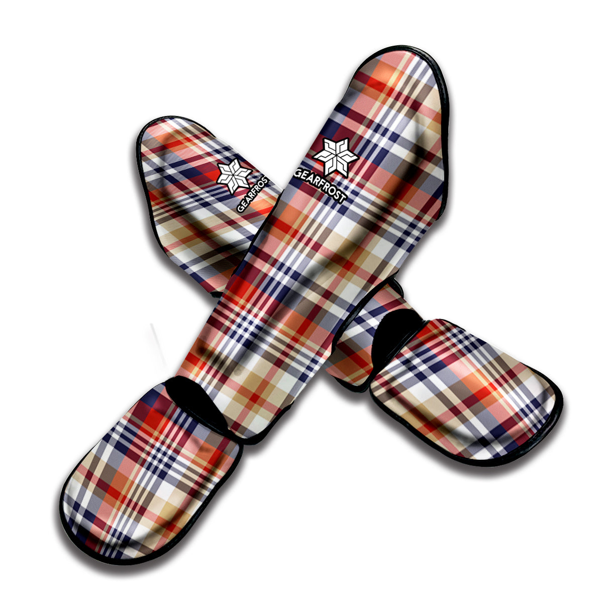 Red Blue And Beige Madras Plaid Print Muay Thai Shin Guard