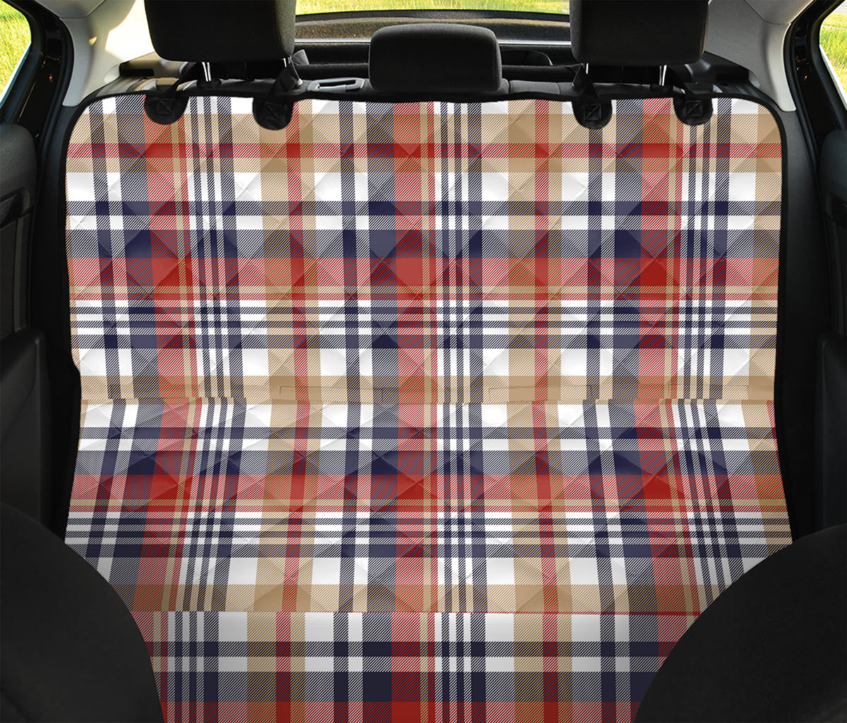 Red Blue And Beige Madras Plaid Print Pet Car Back Seat Cover