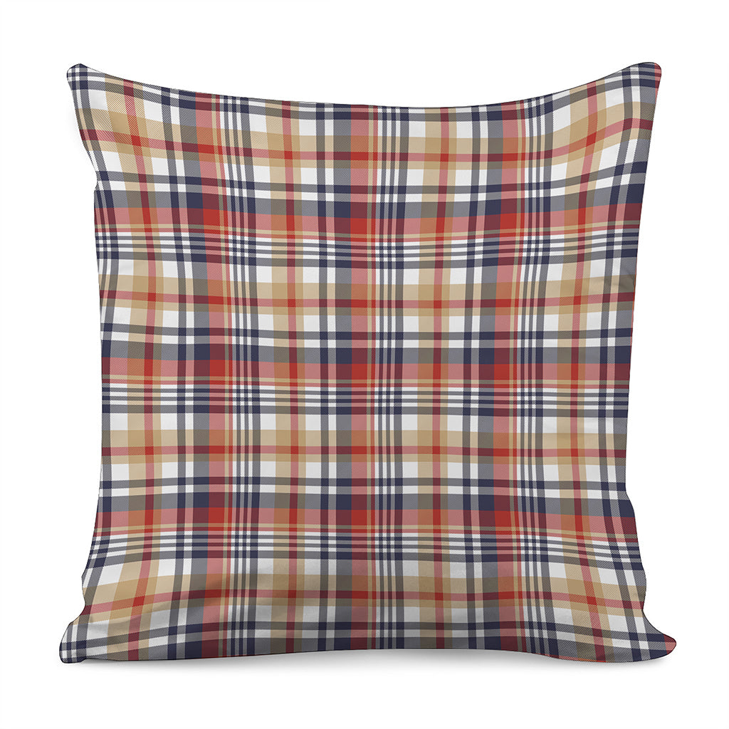 Red Blue And Beige Madras Plaid Print Pillow Cover