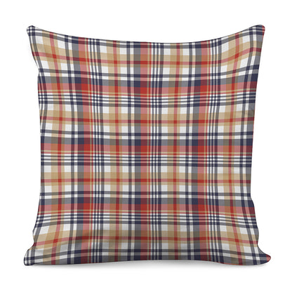 Red Blue And Beige Madras Plaid Print Pillow Cover