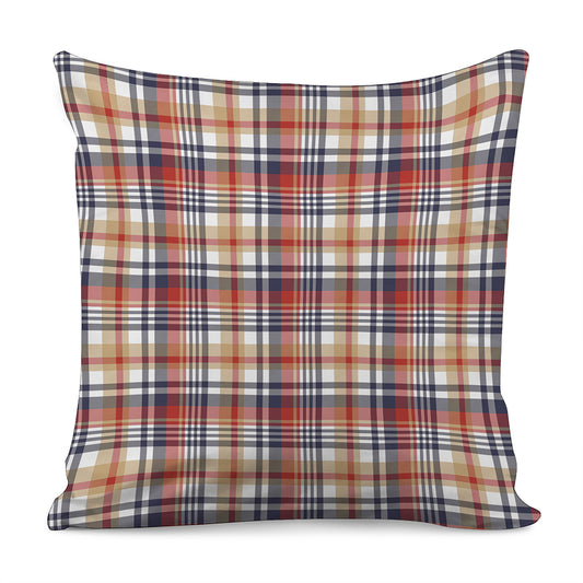 Red Blue And Beige Madras Plaid Print Pillow Cover