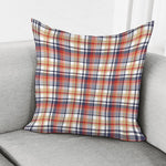 Red Blue And Beige Madras Plaid Print Pillow Cover