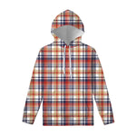 Red Blue And Beige Madras Plaid Print Pullover Hoodie