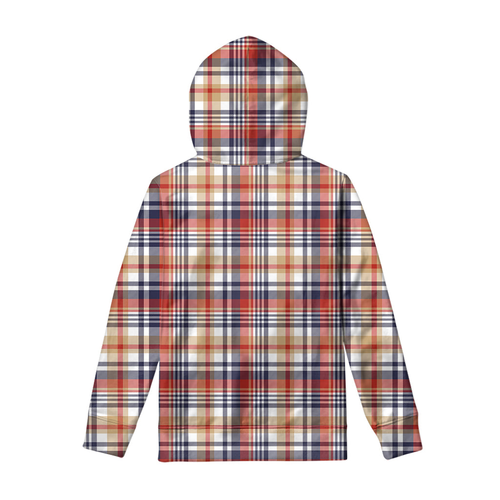 Red Blue And Beige Madras Plaid Print Pullover Hoodie