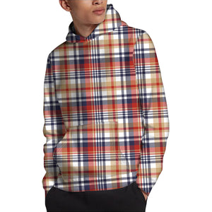 Red Blue And Beige Madras Plaid Print Pullover Hoodie